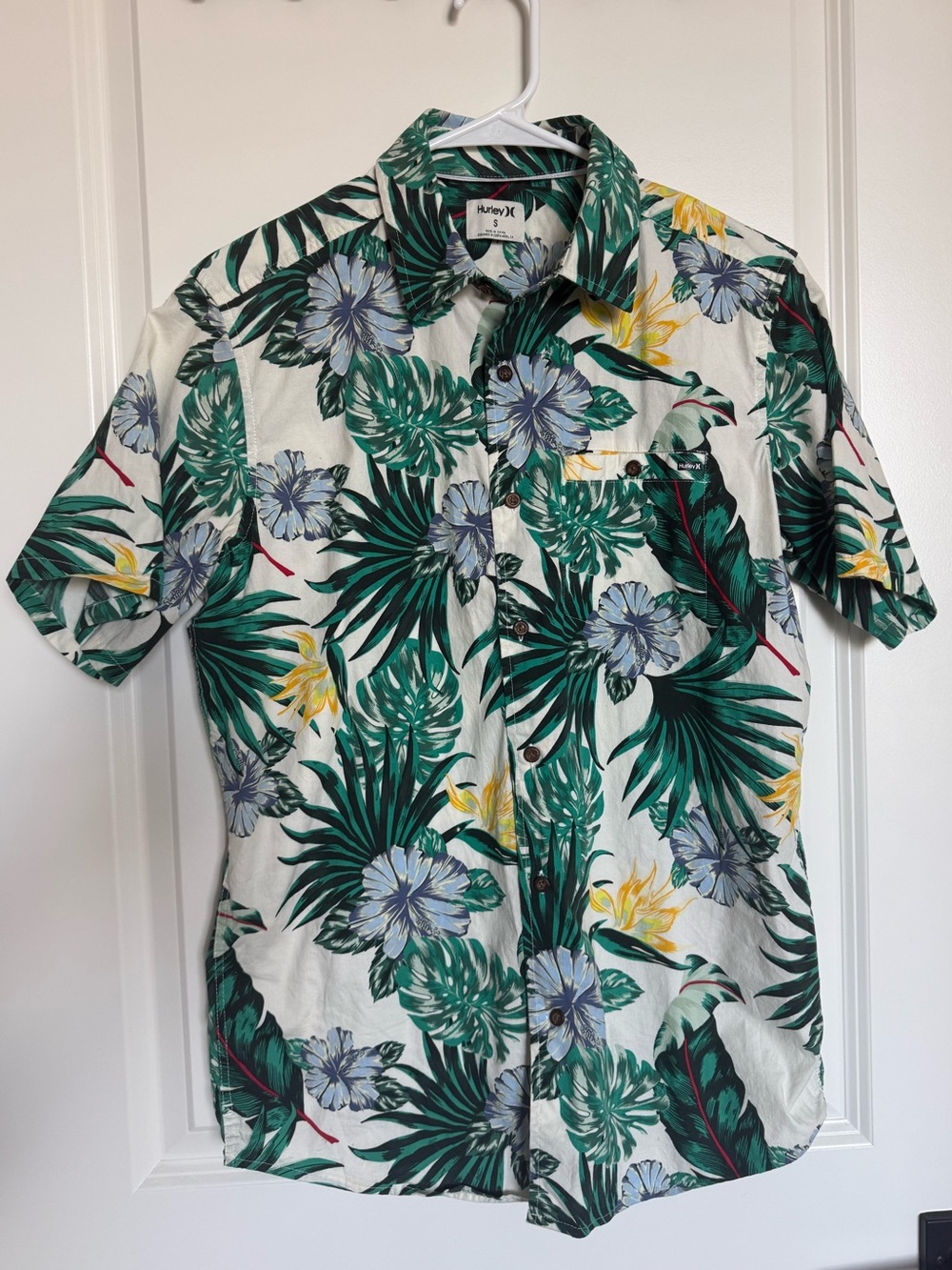 Hurley Lanai Stretch Men's Short Sleeve Shirt - White & Green